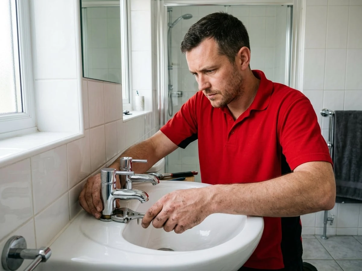 Sunbury Plumbers engineer fitting a new bathroom in Sunbury-on-Thames