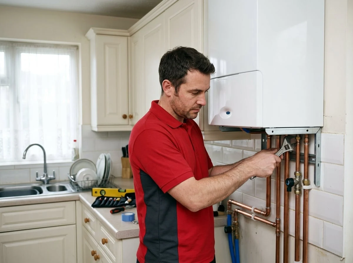 Sunbury Plumbers engineer installing a new combi boiler in Sunbury-on-Thames