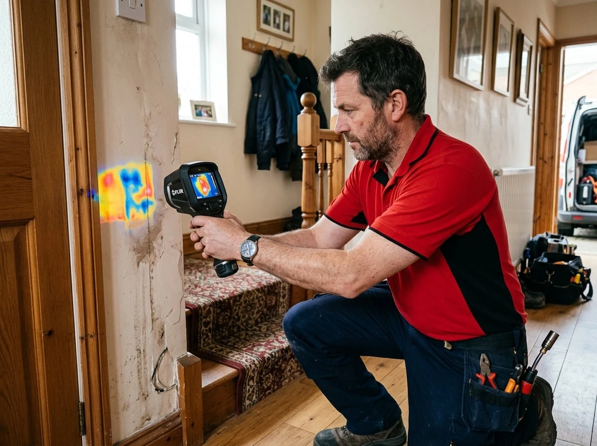 Sunbury Plumbers engineer using a thermal imaging camera for leak detection in Sunbury-on-Thames